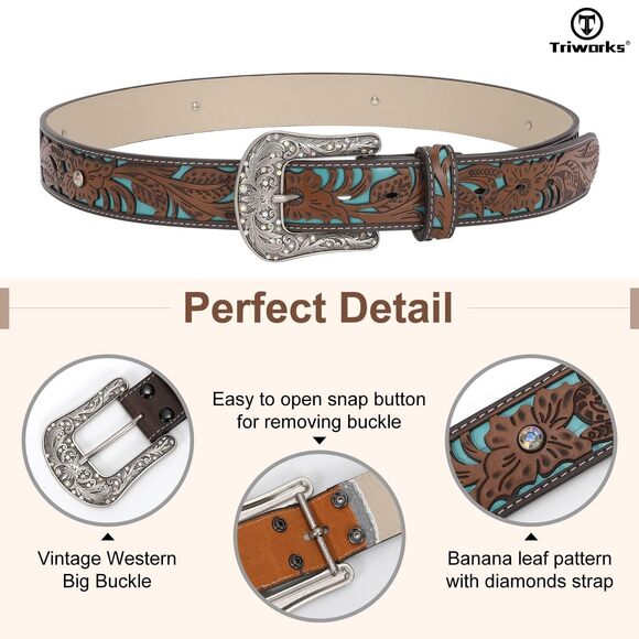 3491 Western Belts For Women Cowgirl,cowboy Bling Country Turquoise main image 7